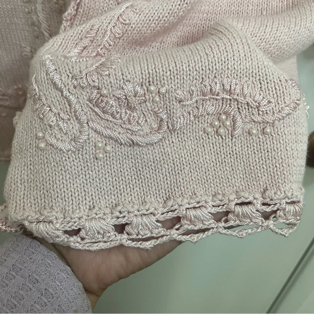 Venezia Light Pink Women's Cardigan Large Embroidered Detail Long Sleeve - Picture 8 of 15